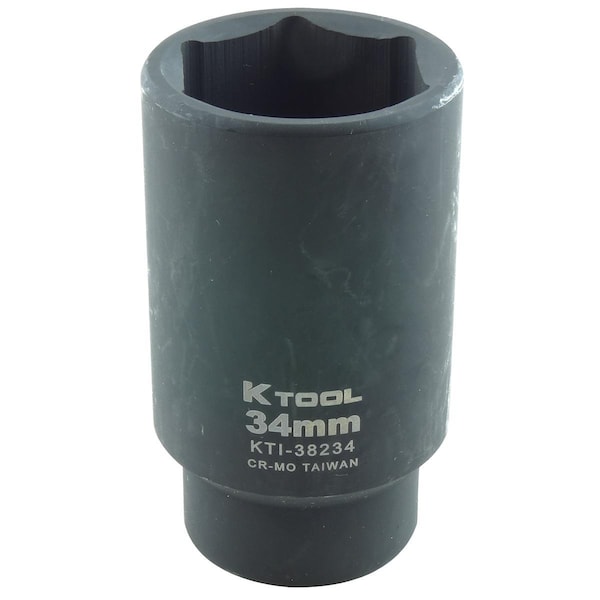 K-Tool International 1/2" Drive Impact Socket black oxide, Deep 6Pt, 1/2"Dr, 34mm KTI-38234 - main